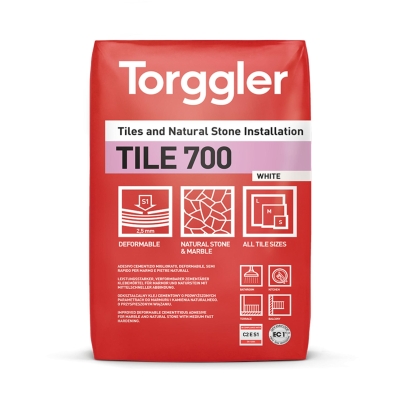 Torggler TILE 700 - Odkształcalny klej cementowy o podwyższonych parametrach do marmuru i kamienia naturalnego. Klasa C2 E S1.